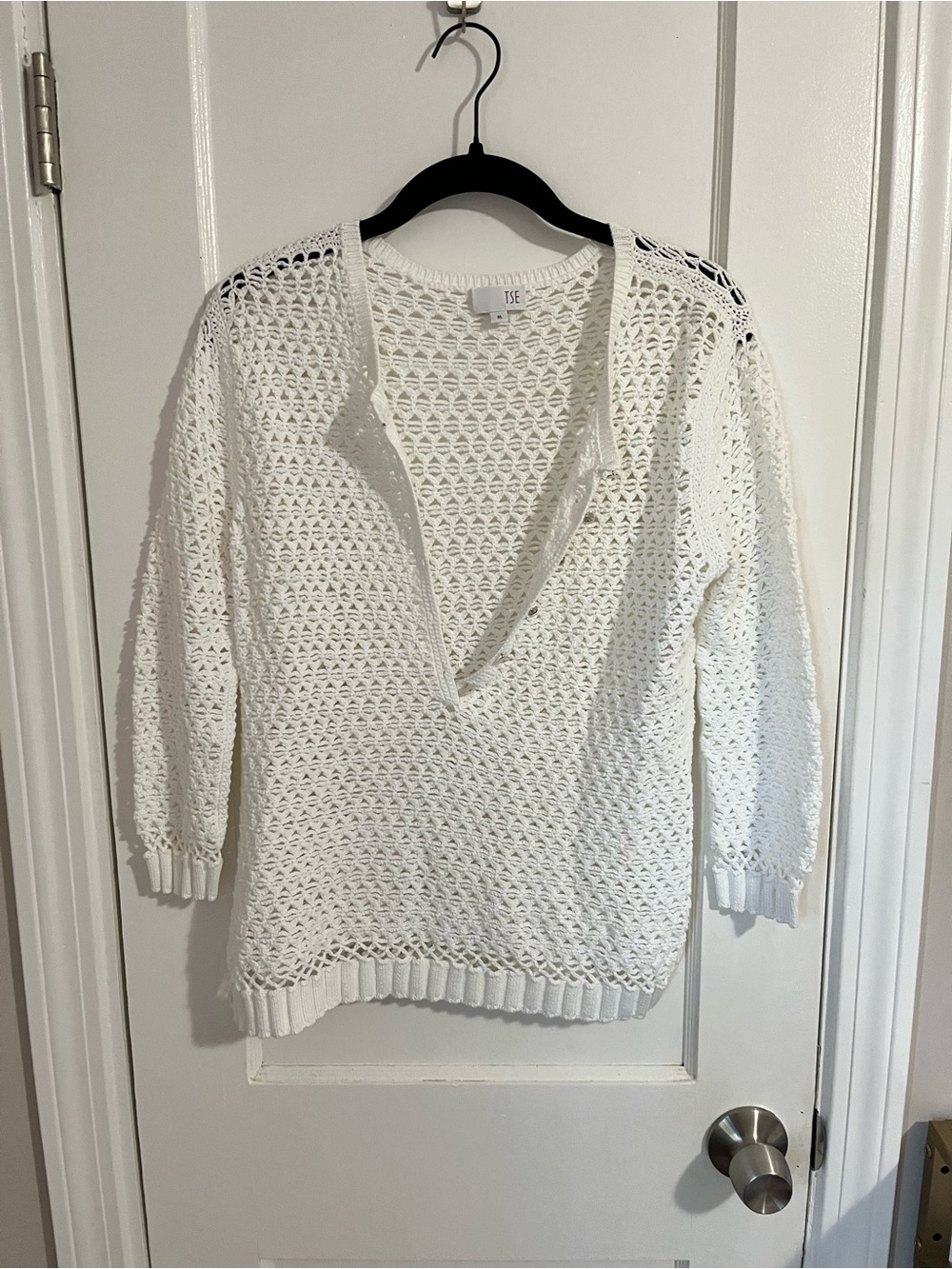 TSE Crochet Pullover Blouse in White